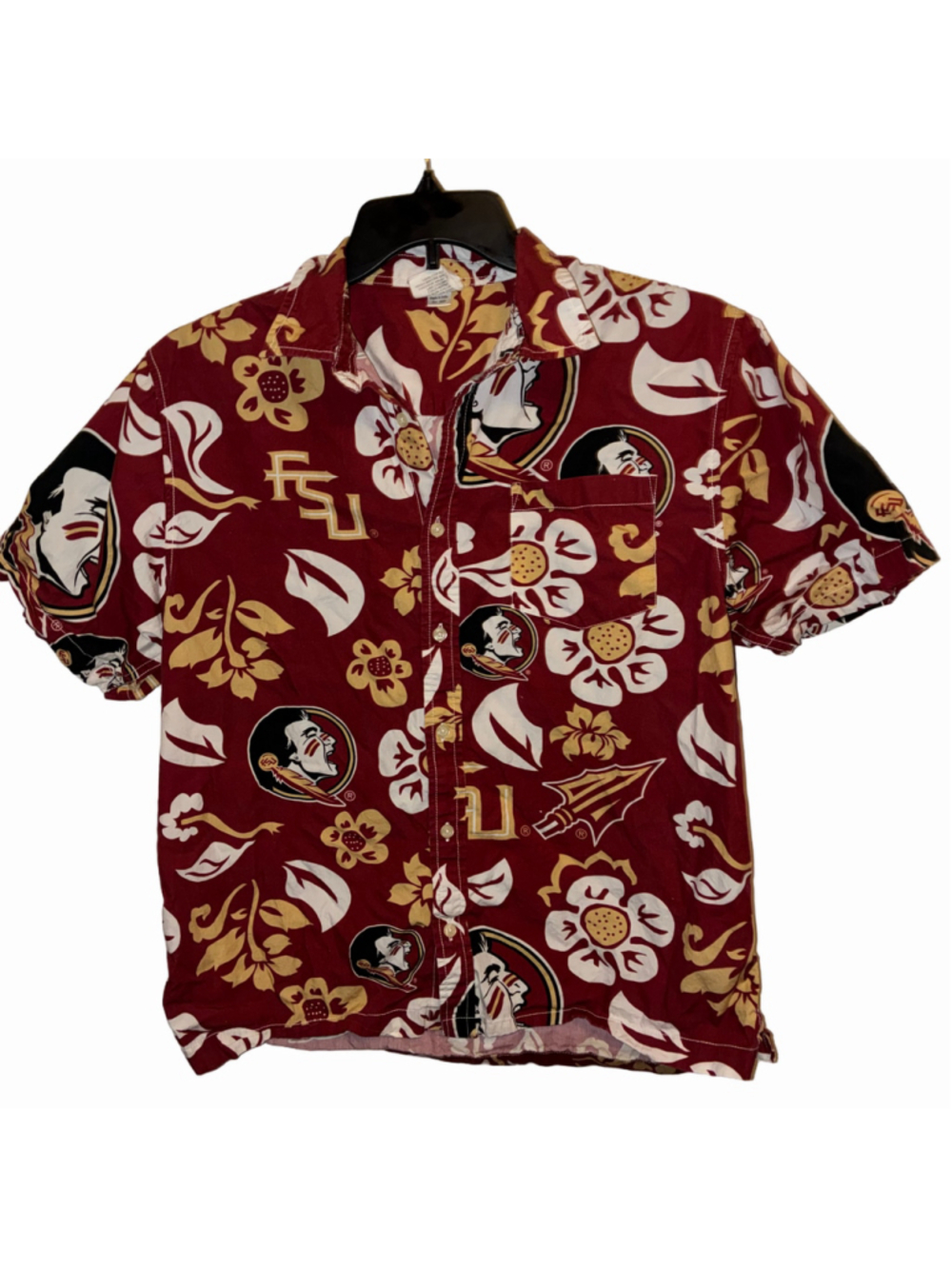 Men's Wes and Willy Florida State FSU Casual Button Down Shirt Maroon Gold L